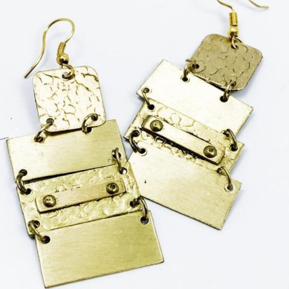 New Millard Textured Dangle Brass Earring